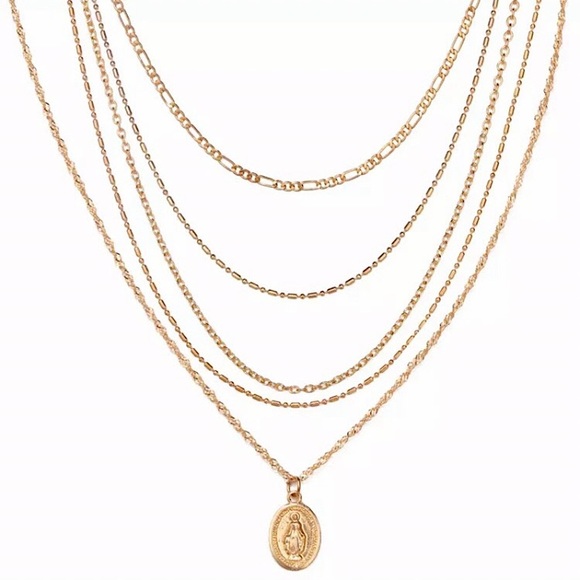 ⚜️[𝟯/$𝟭𝟴]⚜️5 Layered Gold Madonna Choker NEW - Picture 7 of 10